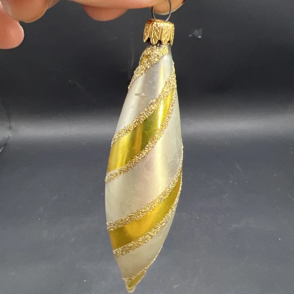 Vintage Kurt Adler Glass Swirl Spiral Icicle Christmas Ornament Columbia Cap